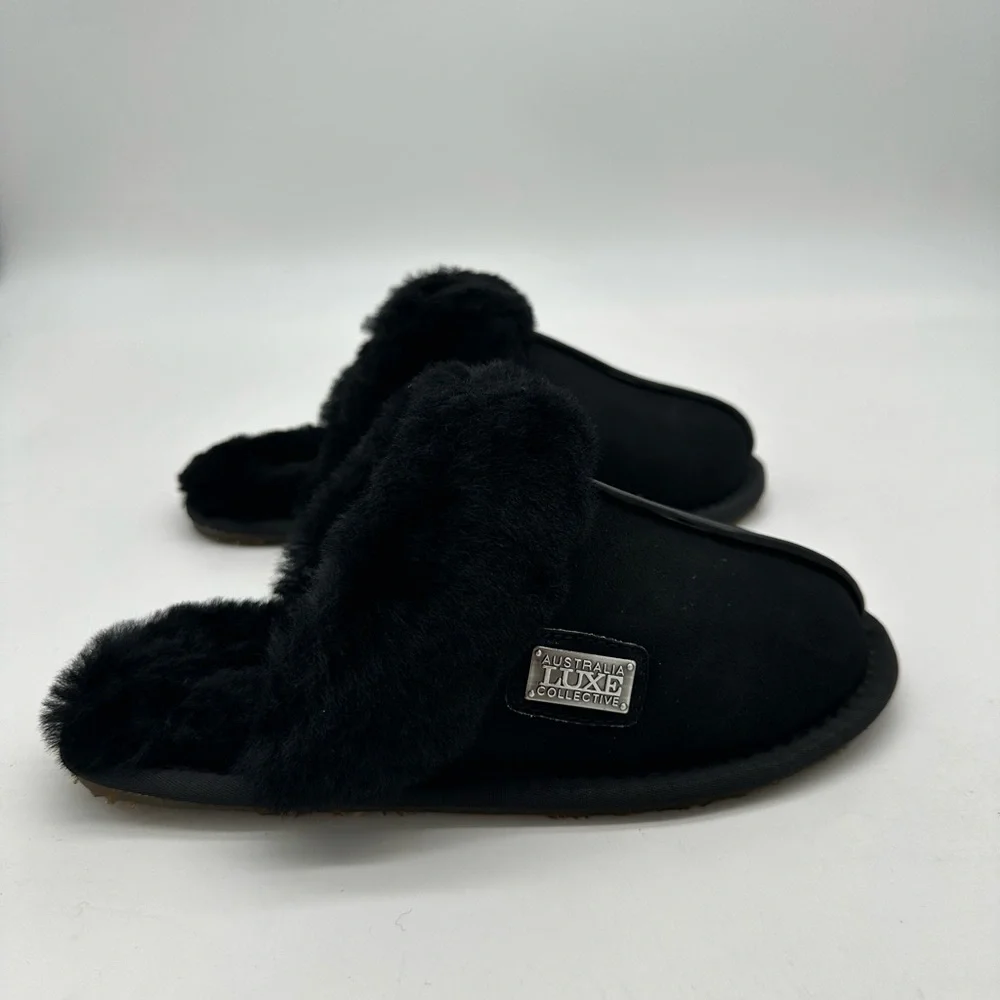 Australia Luxe Collective Black Suede & Shearling Slippers - NWT - XS size 5 - Picture 8 of 12